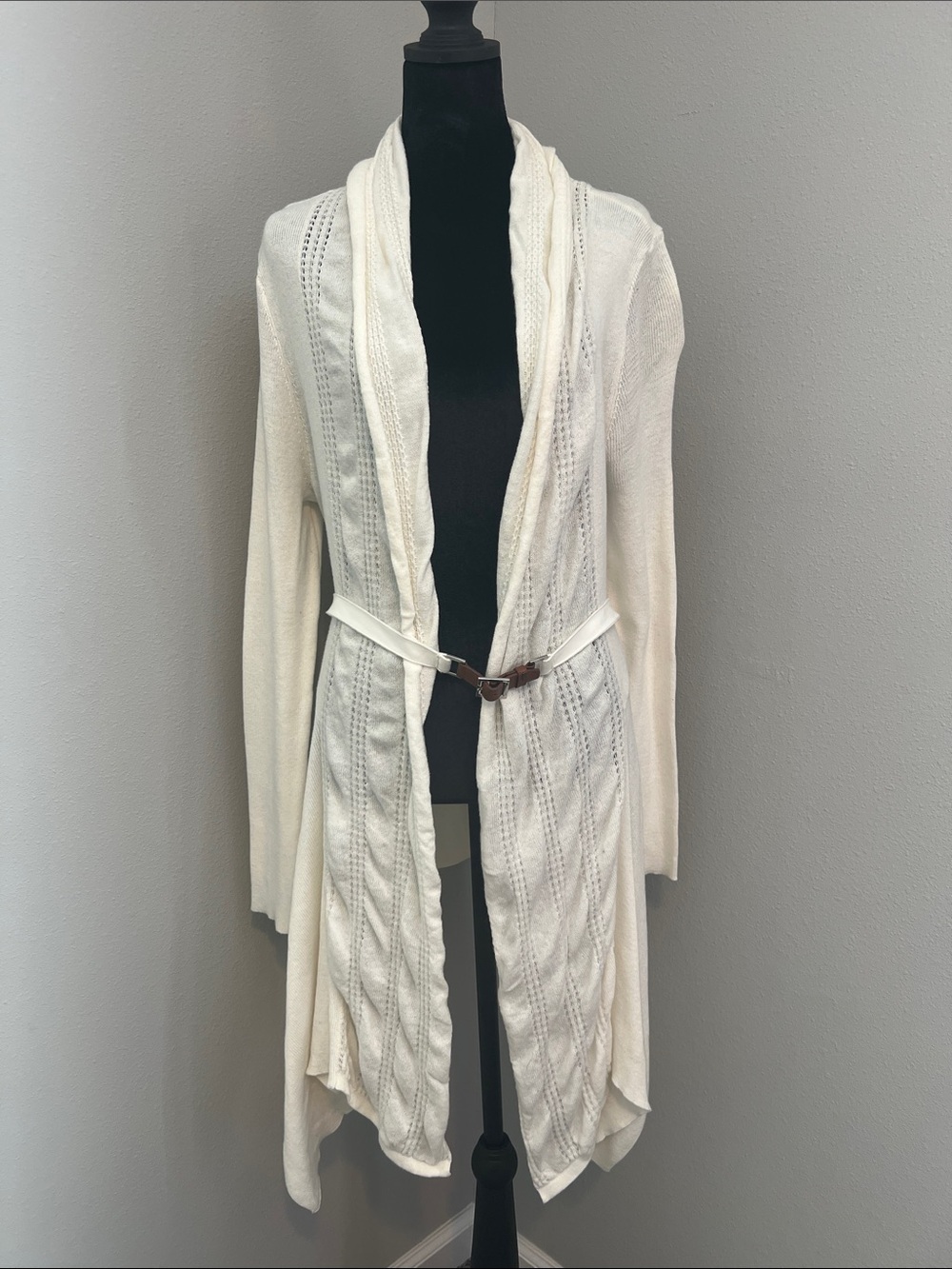 Cache Cream Open-Front Drape Cardigan